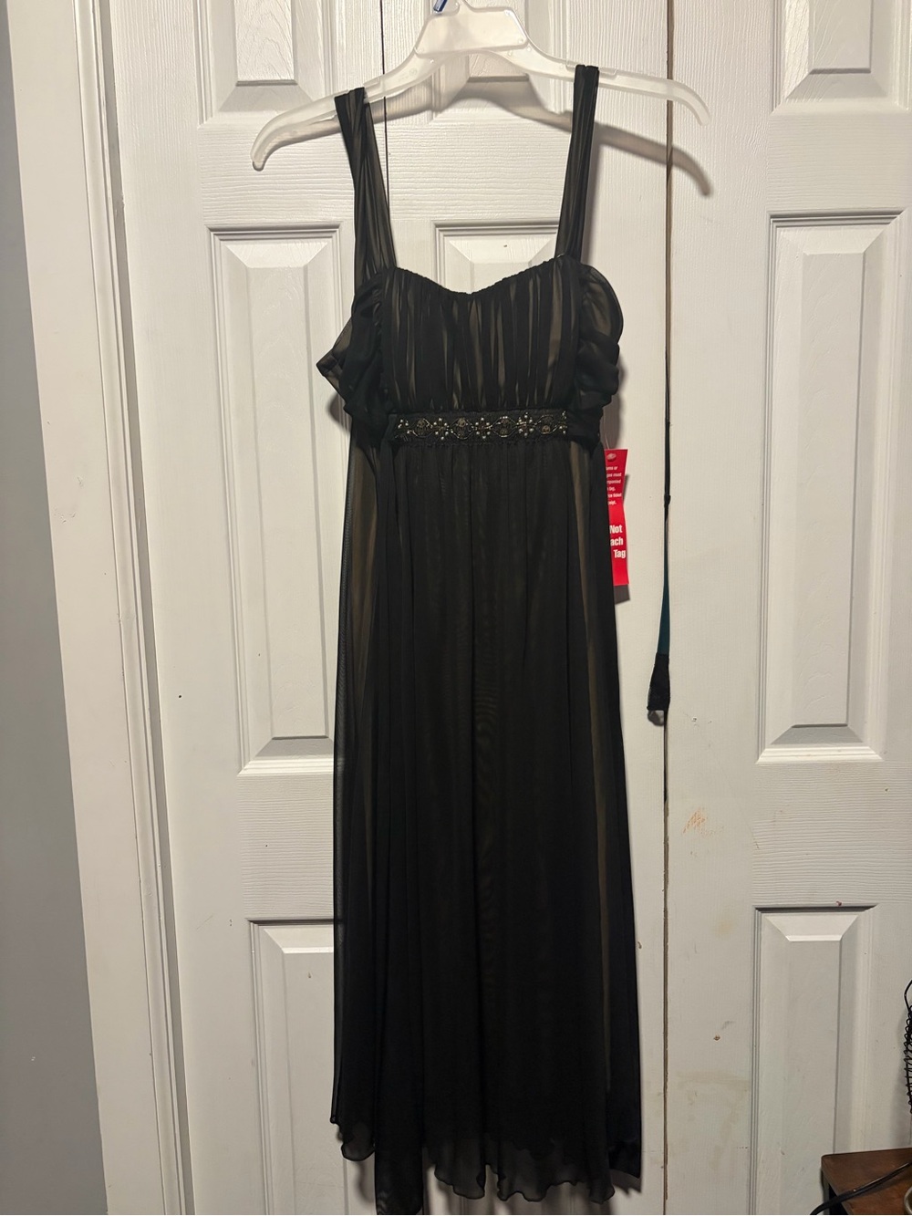 connected apparel Black Chiffon Maxi Dress with Beaded Waist